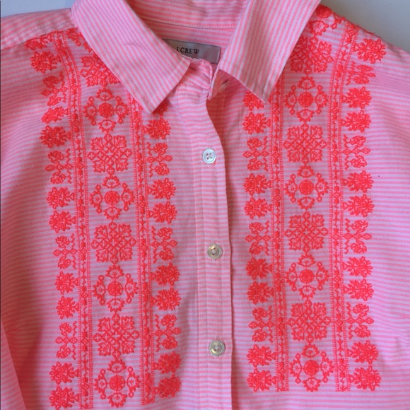 J. Crew pink & white striped shirt w/embroidery - Picture 2 of 6